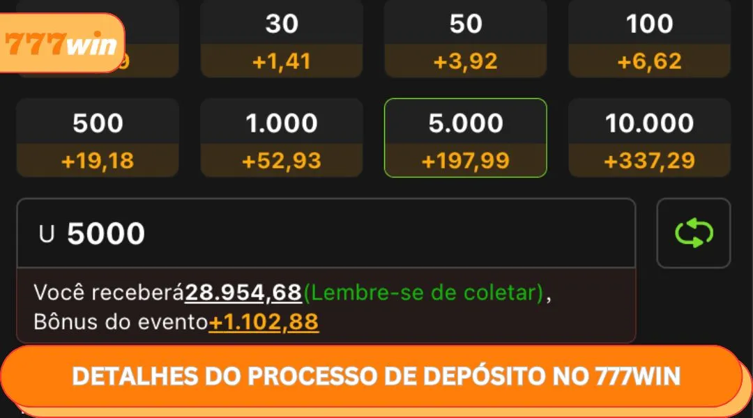 Detalhes do processo de depósito no 777WIN