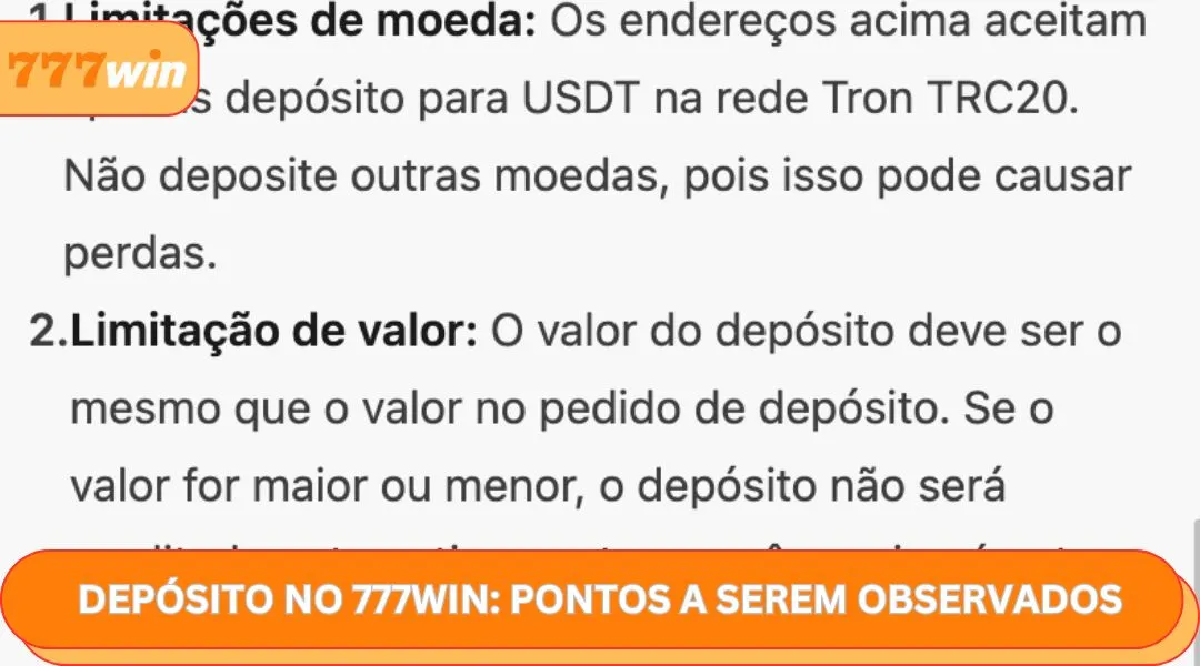 Depósito no 777WIN Pontos a serem observados